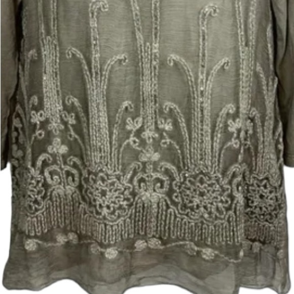 Soft Surroundings Beaux Arts Silk Tunic Top Taupe Embellished Sz S - Picture 3 of 12
